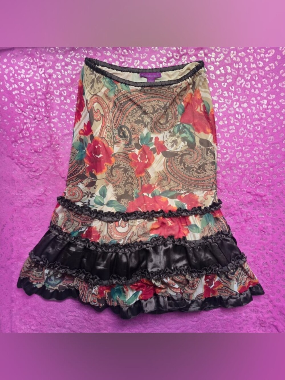 Retro Vintage Mix Nouveau Bright Retro Boho Chic Skirt Size XL